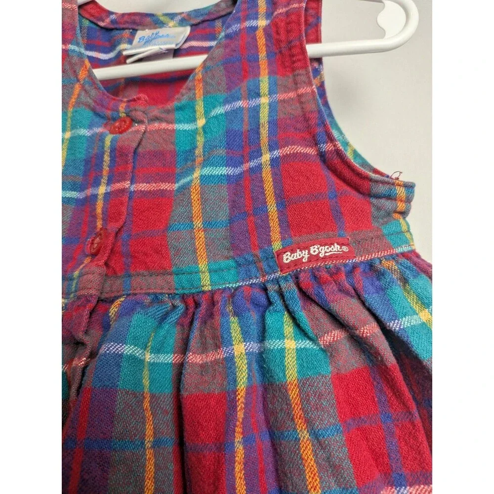 Vintage OshKosh Girls Pink Blue Plaid Overall Dress 18 Months Sleeveless Cotton